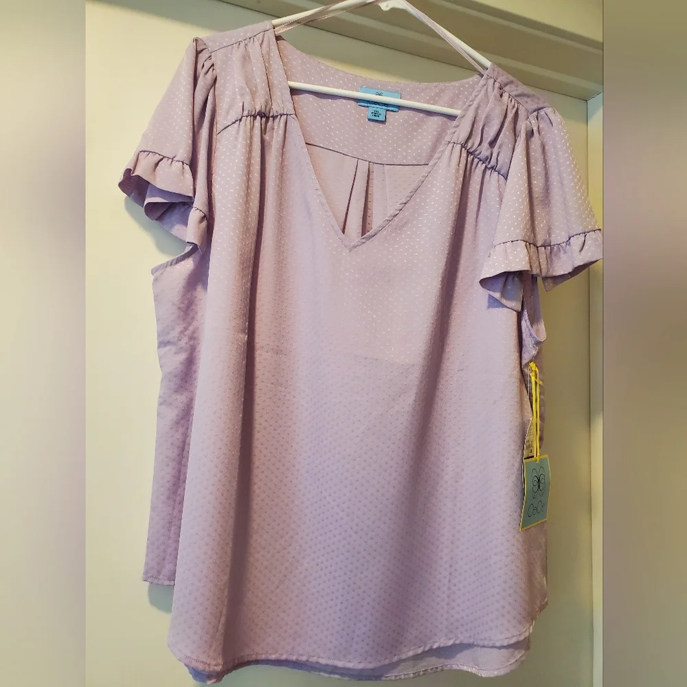 New CeCe Lilac Flutter Sleeve Ruffled Blouse - Picture 1 of 2